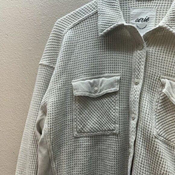 Aerie Shacket Womens XXS Waffle Knit Button Down Thermal Long Sleeve Oversized - Picture 2 of 4